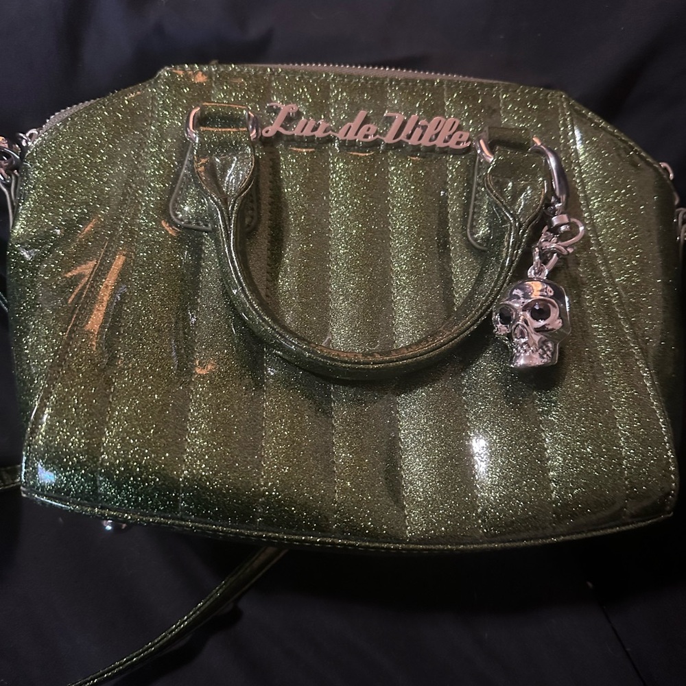 Lux de Ville Sparkling Green Satchel with Skull Charm